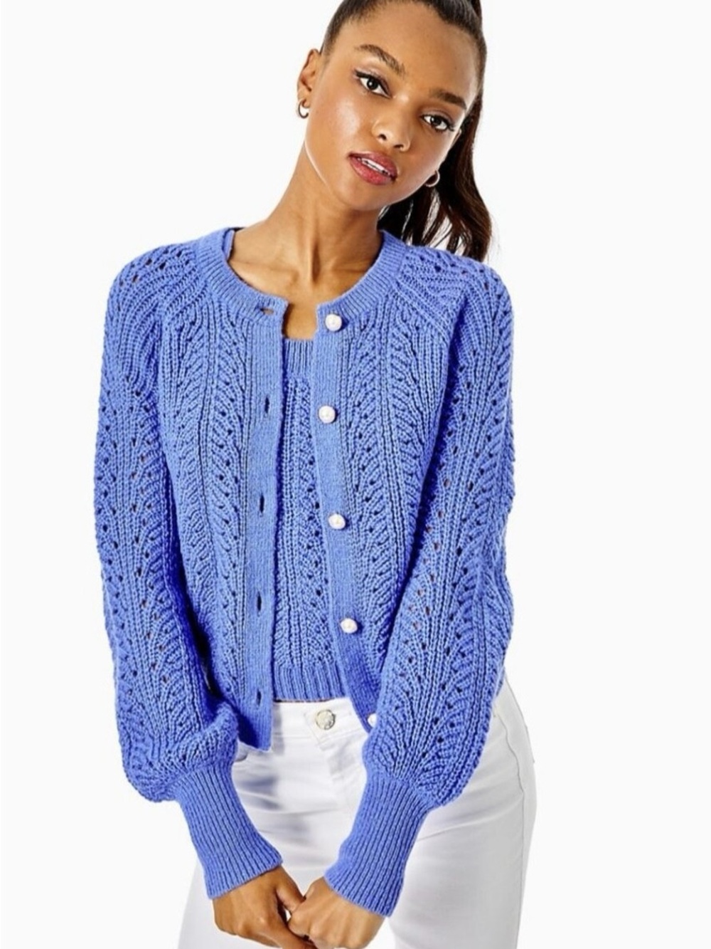 Lilly Pulitzer Periwinkle Blue Openwork Knit Cardigan & Tank